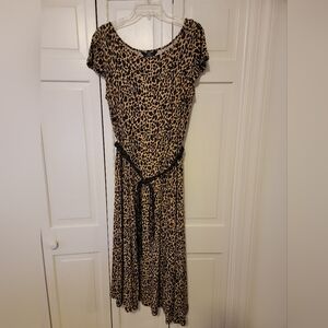 Lennie For Nina Leonard Animal Print Midi Dress - Black and Tanlennie Size Small